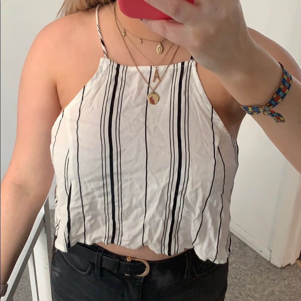 White and black striped top